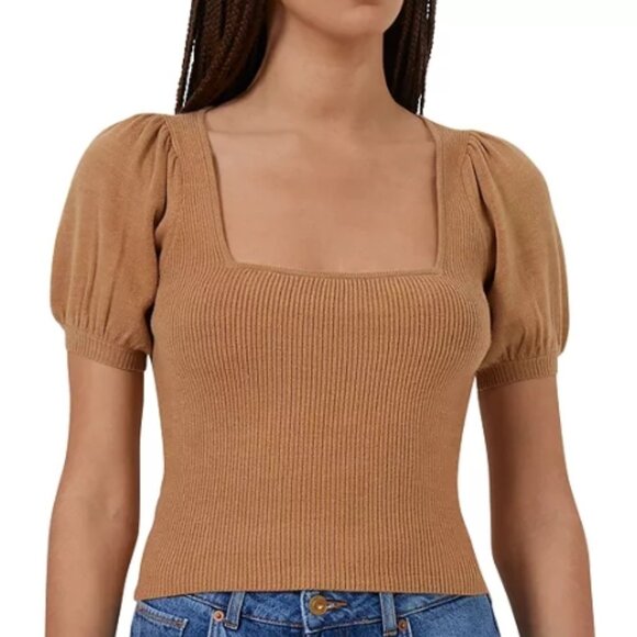 French Connection Babysoft Puff Sleeve Crop Top – Camel – Size S – NWOT - Picture 1 of 4